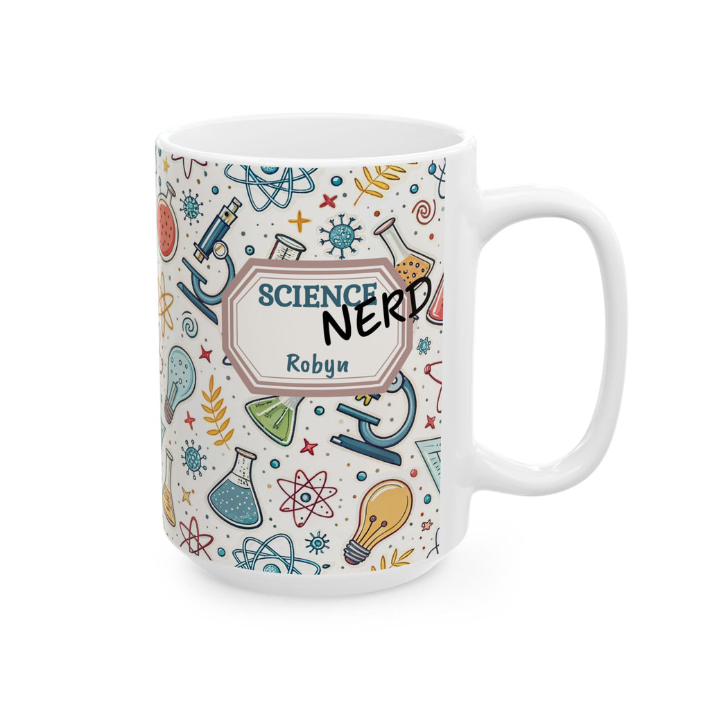 Personalized Science Nerd Mug, Chemistry Physics Laboratory Icons Ceramic Mug