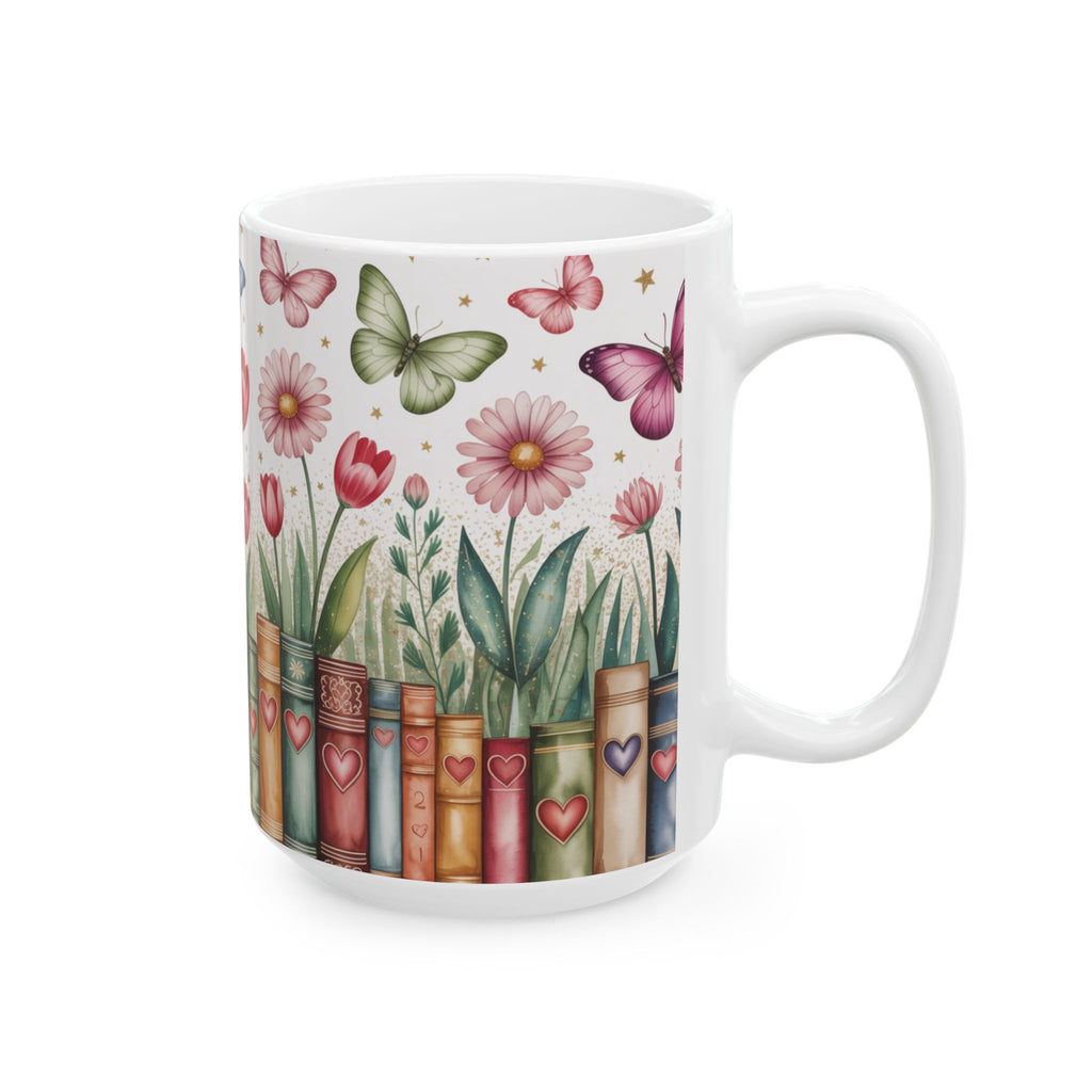 Book Lover Mug, Flower Bookshelf Mug, Bookish Floral Mug, Floral Book Cup, Favorite Bookshelf Coffee Mug