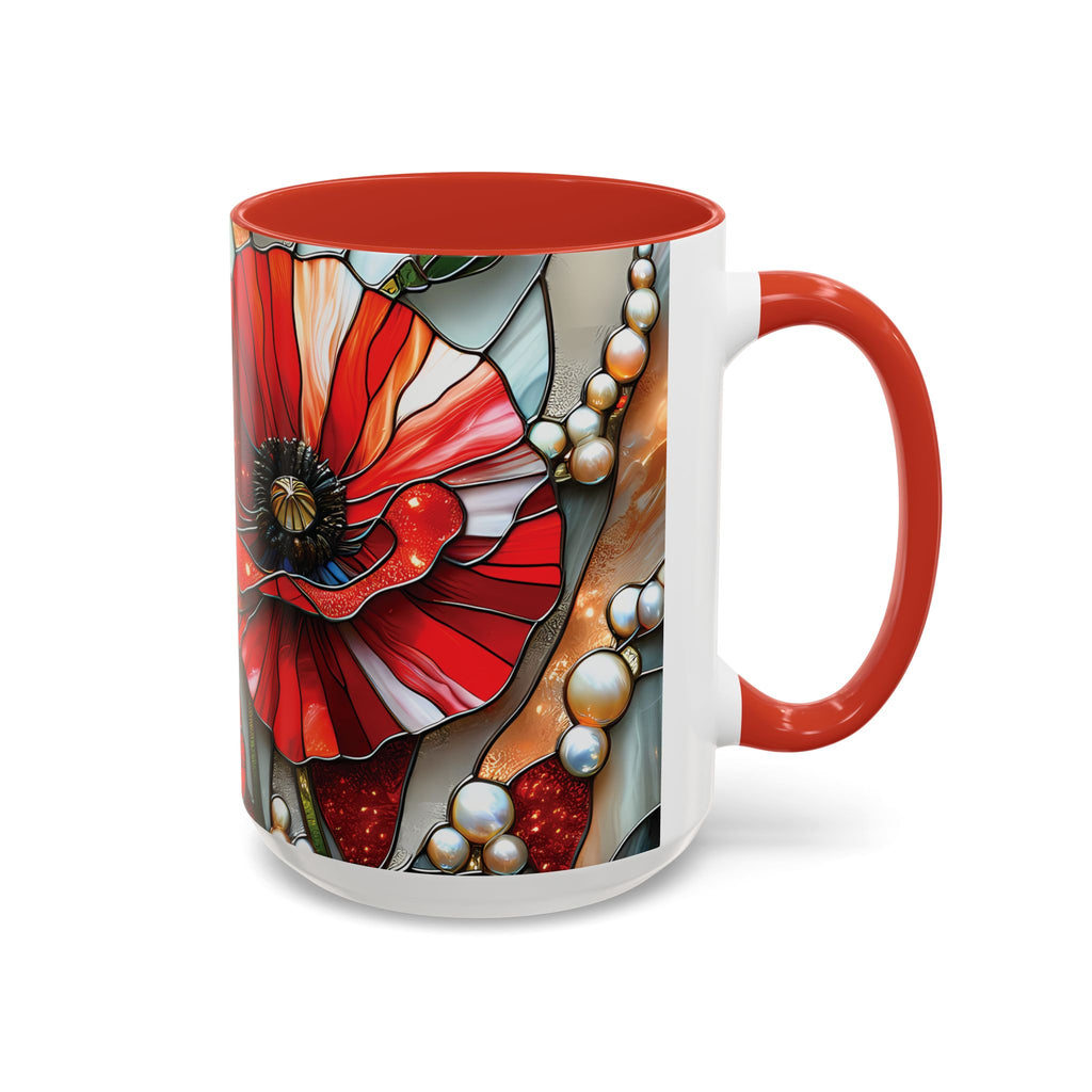Stained Glass Poppies Mug | Two Tone Mug | Accent Coffee Mug