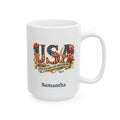 Patriotic USA Mug, 250th Anniversary Cup, American Flag Ceramic Floral Mug