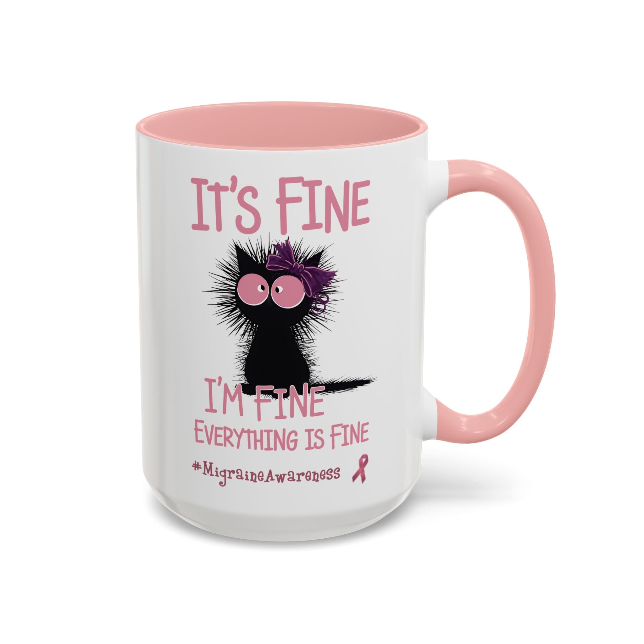 Migraine Awareness Mug, Pink Self Care Gift Cup, Herbal Tea Mug, Overstimulated Migraine Anxiety Mug, Everything Is Fine