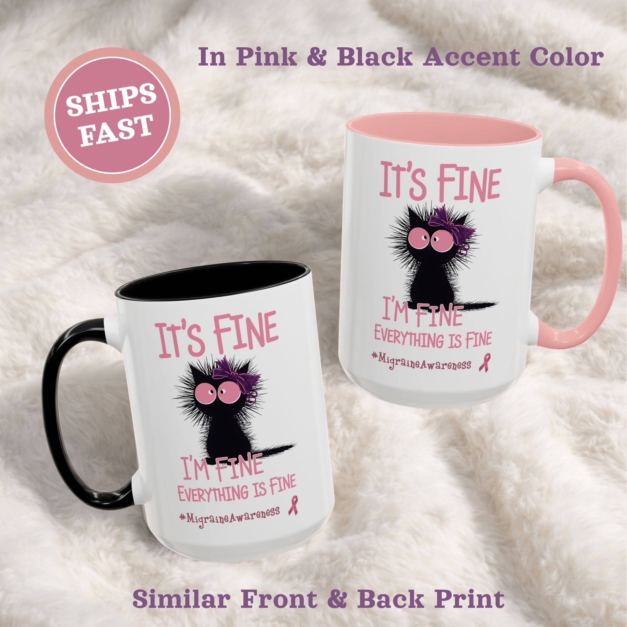 Migraine Awareness Mug, Pink Self Care Gift Cup, Herbal Tea Mug, Overstimulated Migraine Anxiety Mug, Everything Is Fine