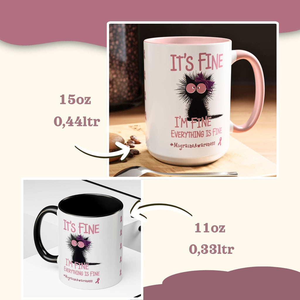 Migraine Awareness Mug, Pink Self Care Gift Cup, Herbal Tea Mug, Overstimulated Migraine Anxiety Mug, Everything Is Fine