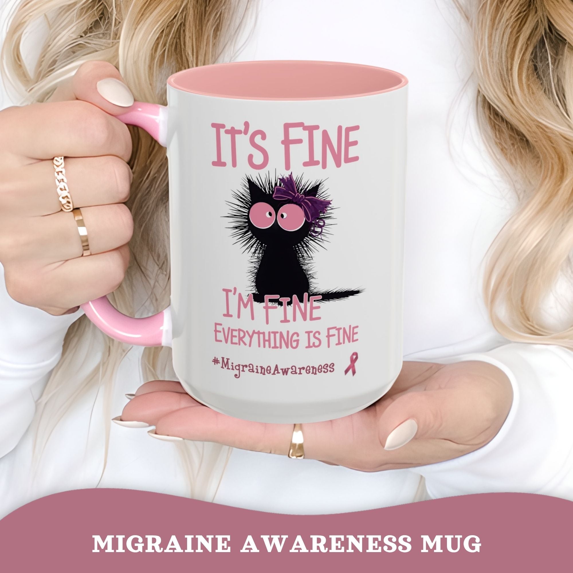 Migraine Awareness Mug, Pink Self Care Gift Cup, Herbal Tea Mug, Overstimulated Migraine Anxiety Mug, Everything Is Fine