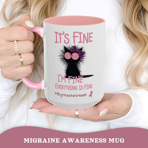 Migraine Awareness Mug, Pink Self Care Gift Cup, Herbal Tea Mug, Overstimulated Migraine Anxiety Mug, Everything Is Fine