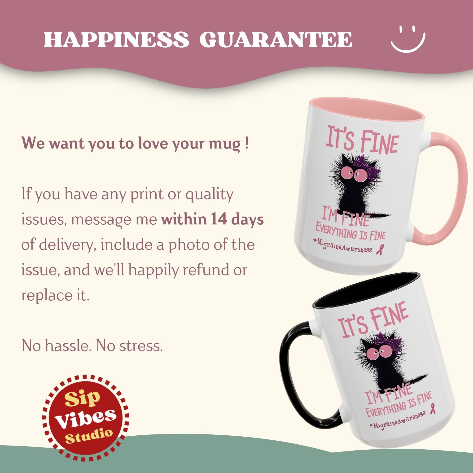 Migraine Awareness Mug, Pink Self Care Gift Cup, Herbal Tea Mug, Overstimulated Migraine Anxiety Mug, Everything Is Fine