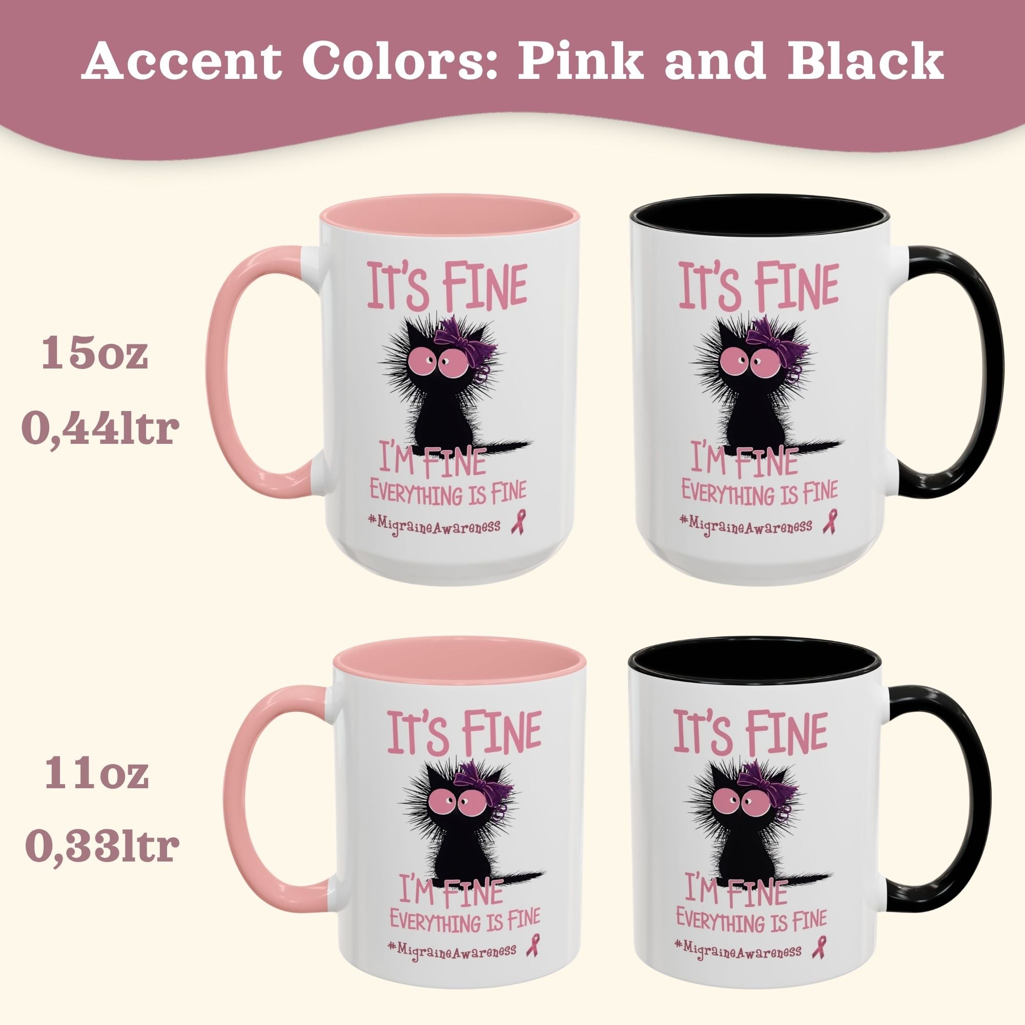 Migraine Awareness Mug, Pink Self Care Gift Cup, Herbal Tea Mug, Overstimulated Migraine Anxiety Mug, Everything Is Fine