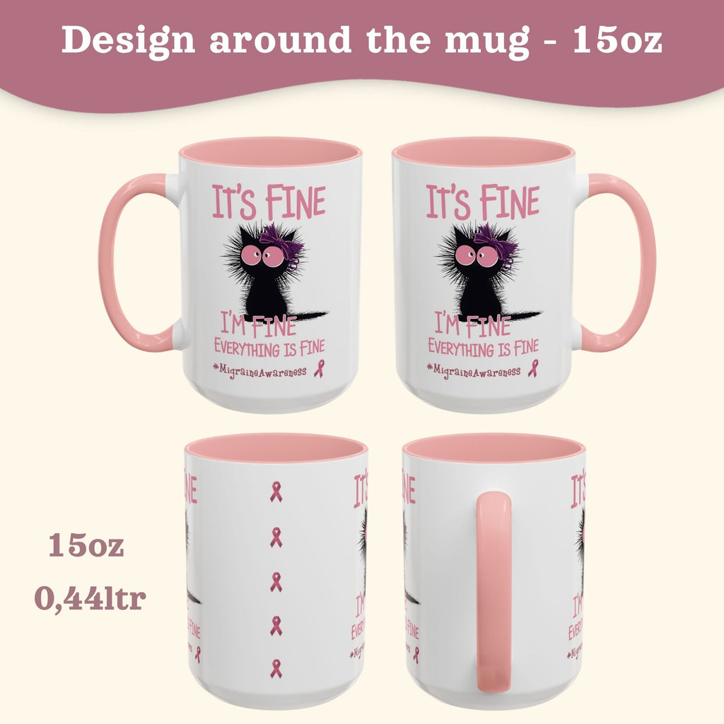 Migraine Awareness Mug, Pink Self Care Gift Cup, Herbal Tea Mug, Overstimulated Migraine Anxiety Mug, Everything Is Fine