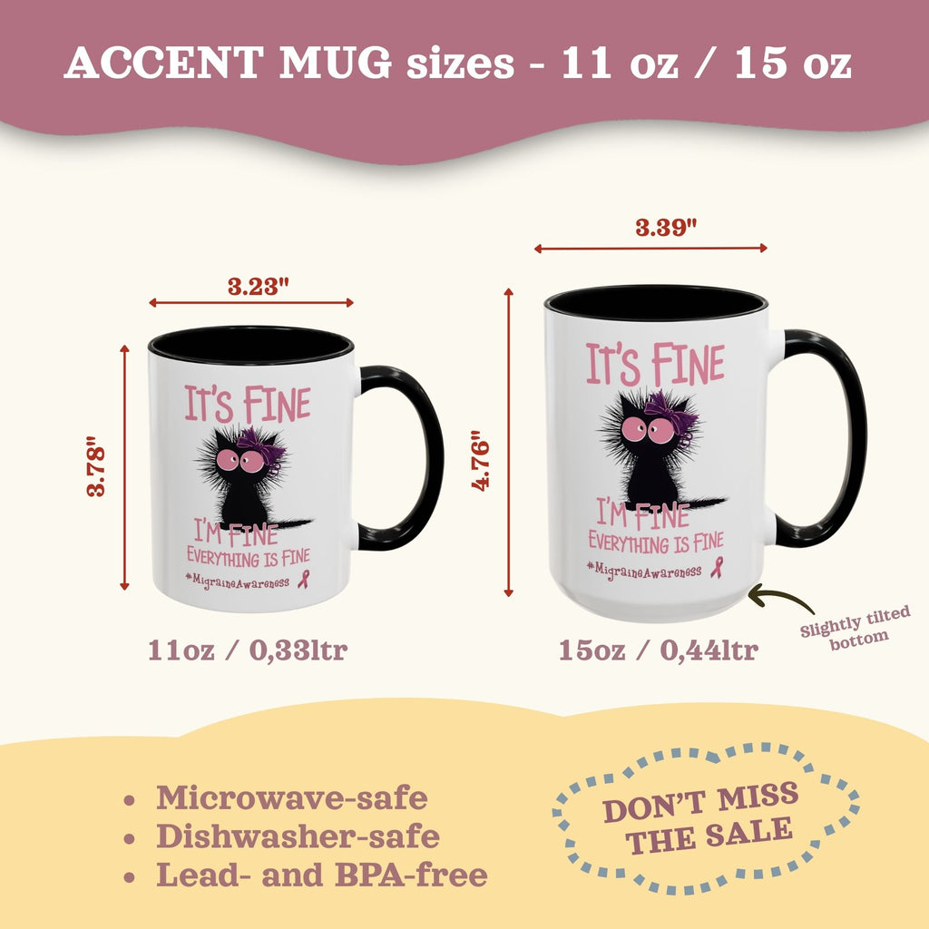 Migraine Awareness Mug, Pink Self Care Gift Cup, Herbal Tea Mug, Overstimulated Migraine Anxiety Mug, Everything Is Fine