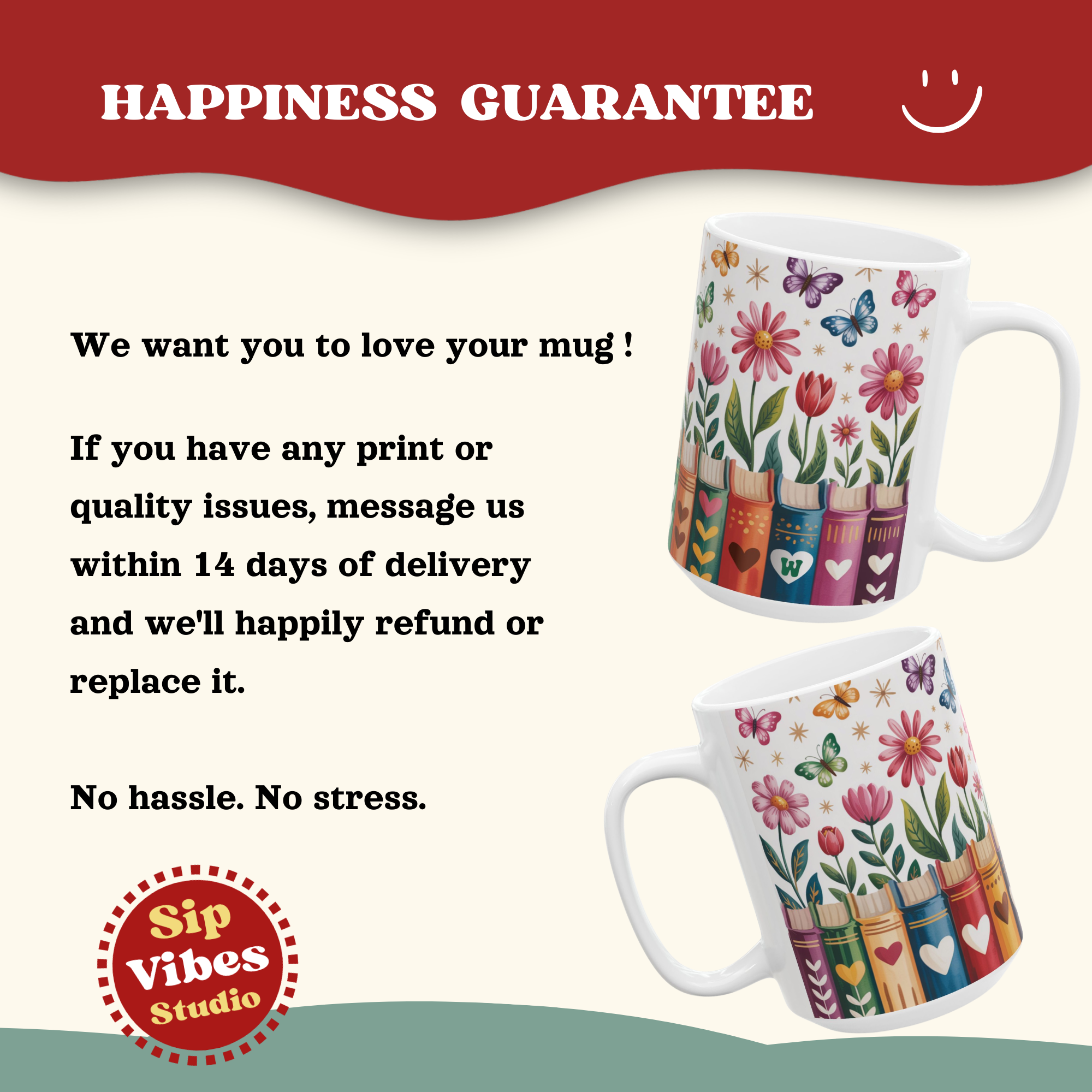 Personalizable Flower Bookshelf Mug, Book Lover Mug, Bookish Floral Mug, Floral Book Cup, Custom Coffee Mug