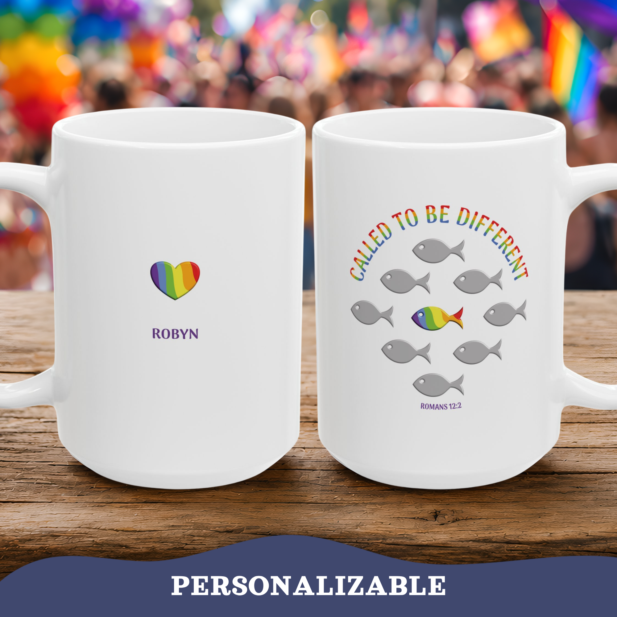 Personalized Gay Mugs, LGBTQ subtle pride merch, Pride Month Rainbow Cup