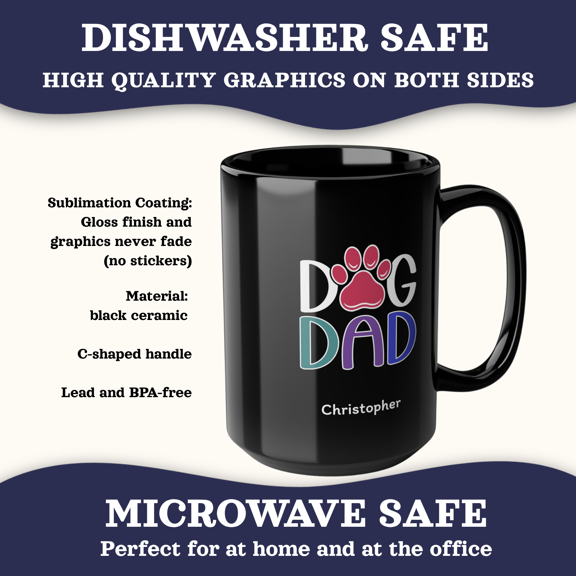 Custom Dog Mug, Personalized Dog Dad Gifts Cup, Fathers Day Mug, Dog Dad Mug, Gift for him Mug