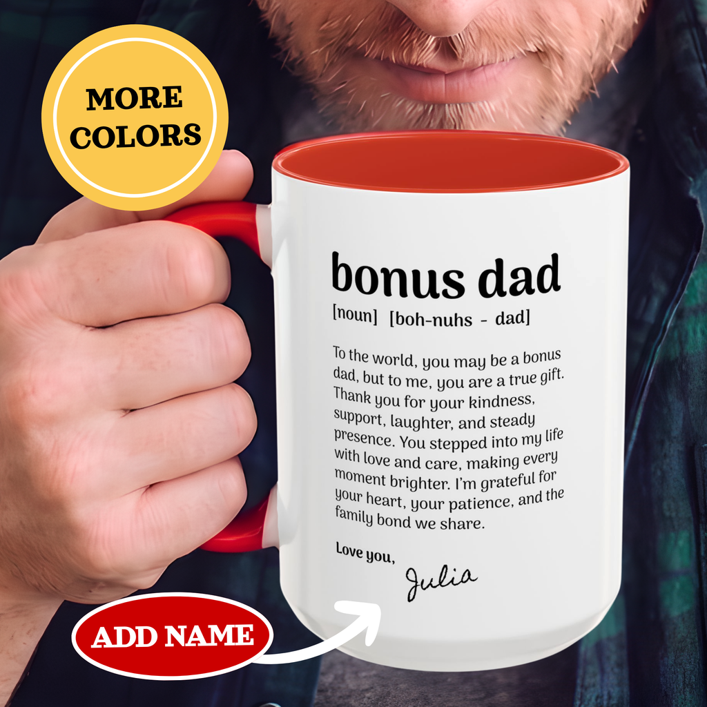 Personalized Bonus Dad Gift, Fathers Day Mugs, Custom Step Dad Gifts Coffee Mug, Personalizable Dad Cup