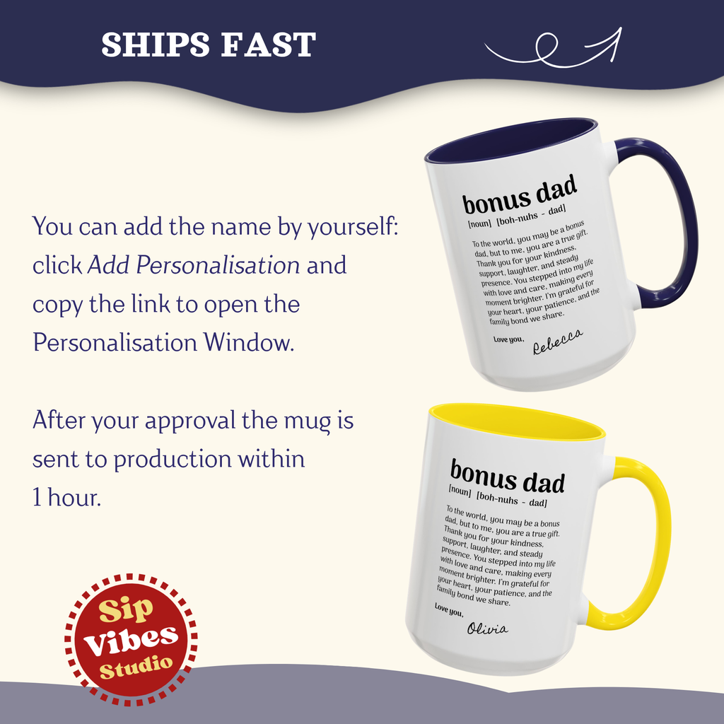 Personalized Bonus Dad Gift, Fathers Day Mugs, Custom Step Dad Gifts Coffee Mug, Personalizable Dad Cup