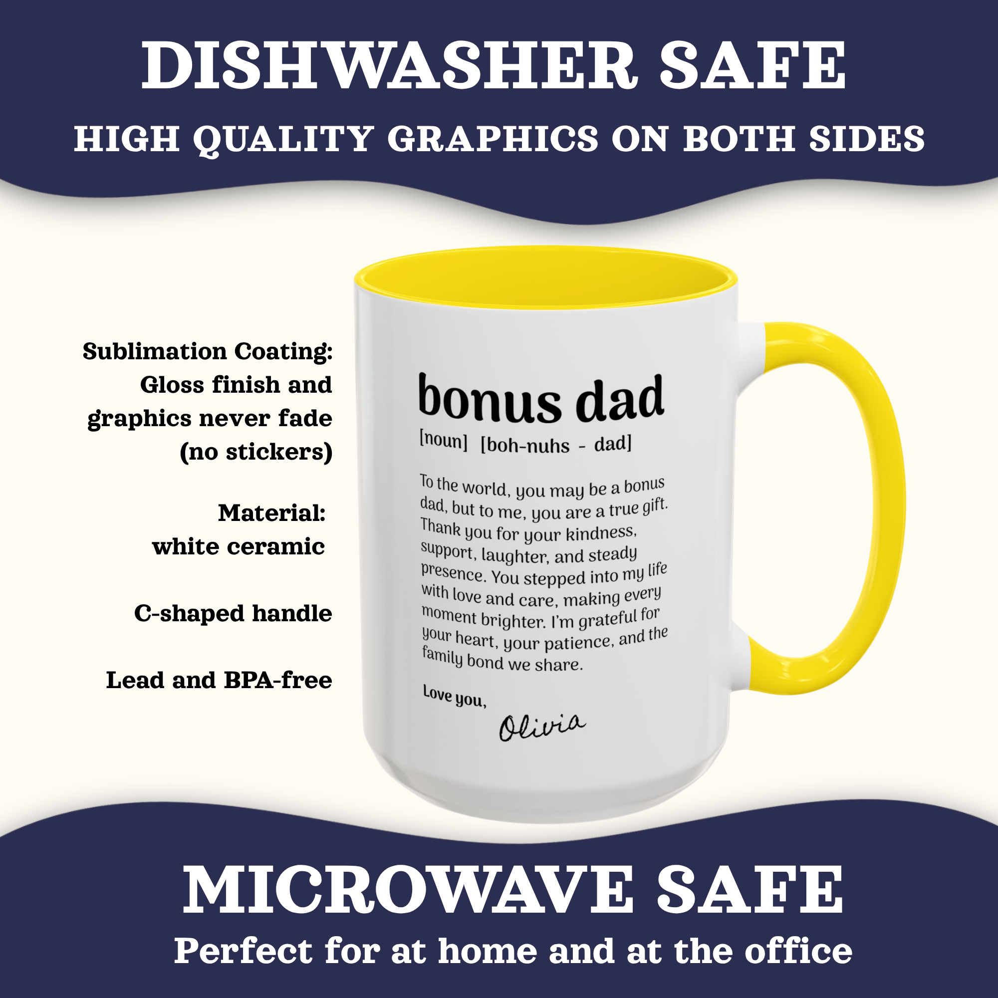 Personalized Bonus Dad Gift, Fathers Day Mugs, Custom Step Dad Gifts Coffee Mug, Personalizable Dad Cup