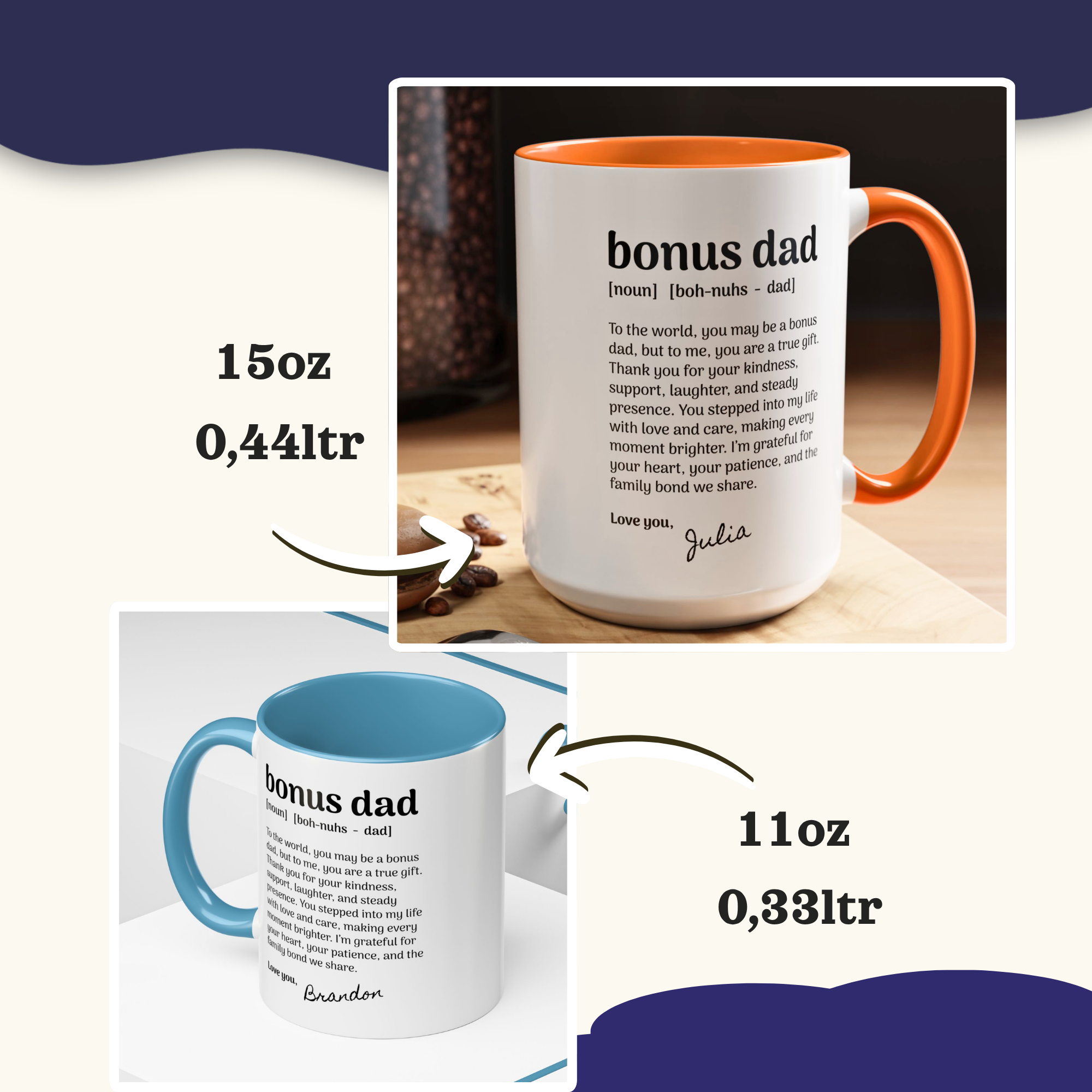 Personalized Bonus Dad Gift, Fathers Day Mugs, Custom Step Dad Gifts Coffee Mug, Personalizable Dad Cup