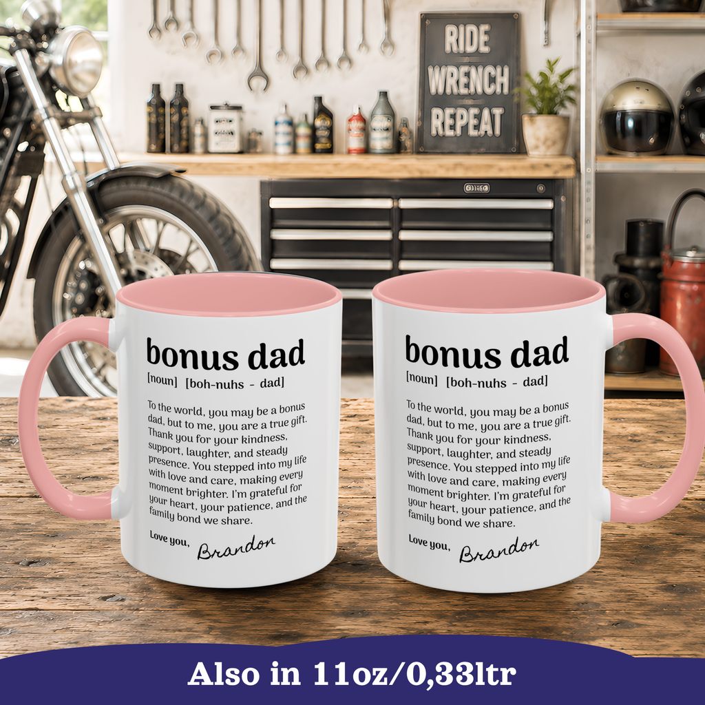 Personalized Bonus Dad Gift, Fathers Day Mugs, Custom Step Dad Gifts Coffee Mug, Personalizable Dad Cup