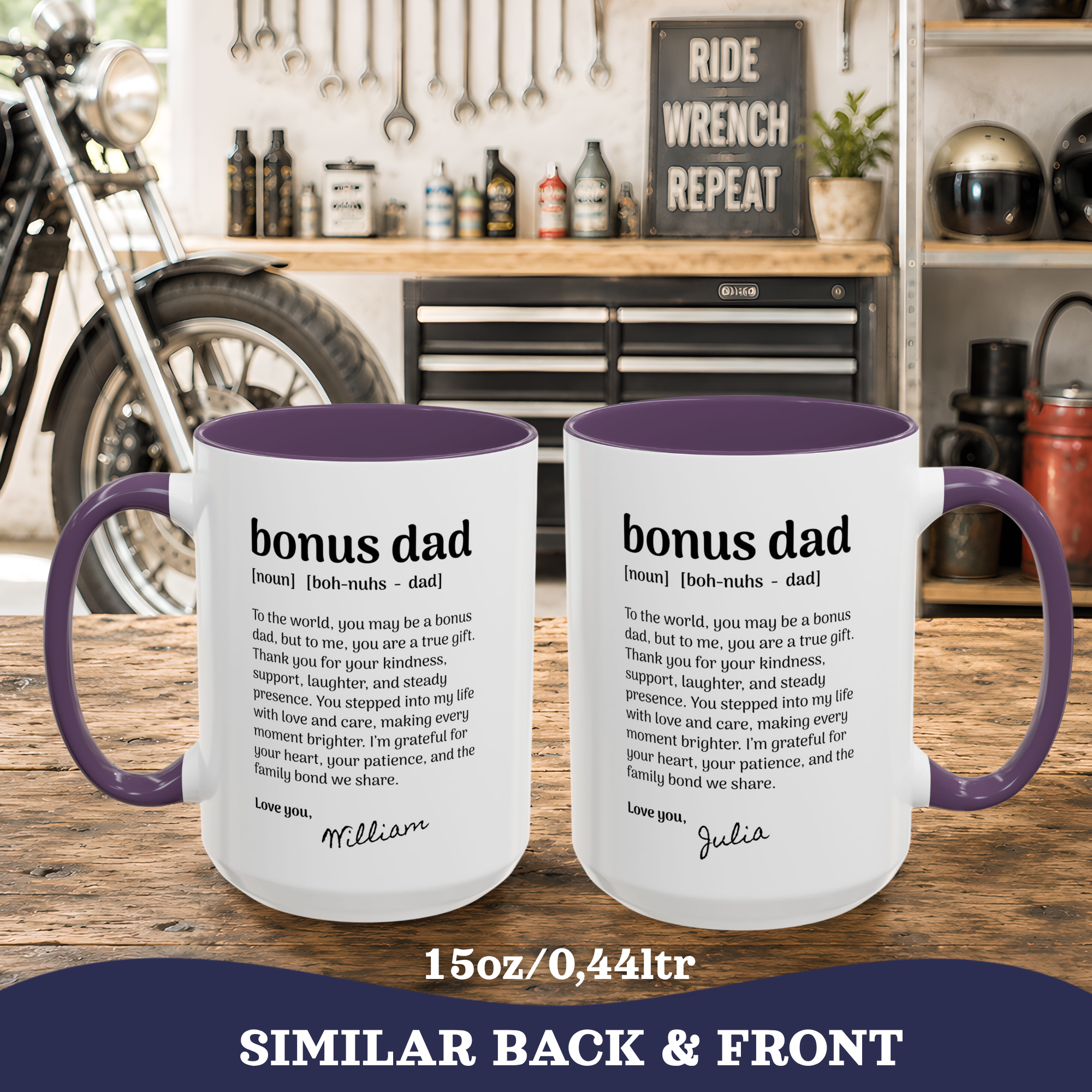 Personalized Bonus Dad Gift, Fathers Day Mugs, Custom Step Dad Gifts Coffee Mug, Personalizable Dad Cup