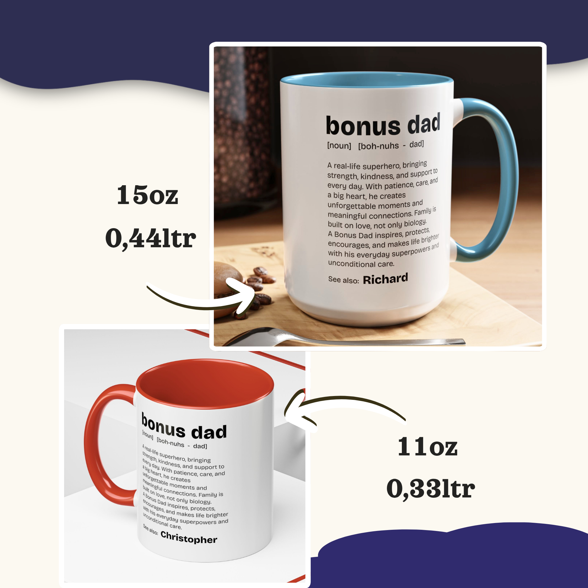 Personalizable Fathers Day Mug, Bonus Dad Gift, Custom Step Dad Gifts coffee Mug, Personalized Dad Cup