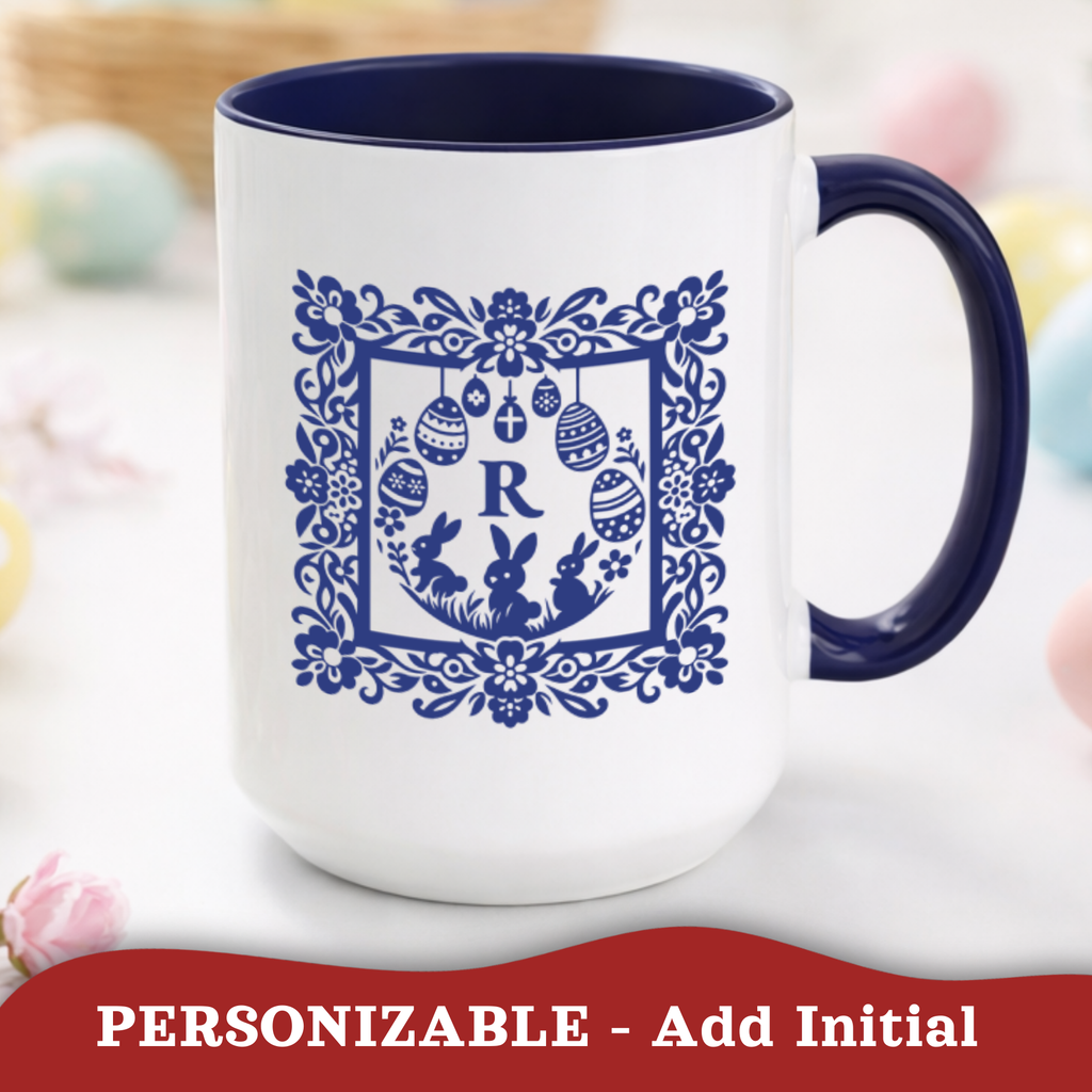Easter monogram accent mug – size and personalisation details