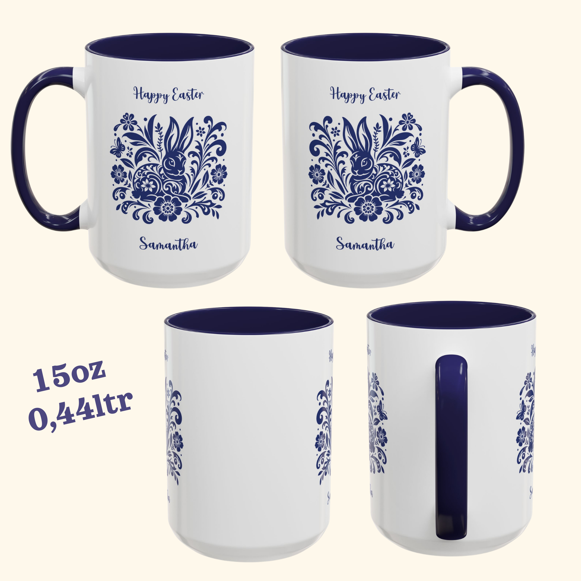 Blue folk bunny Easter accent mug – additional product image