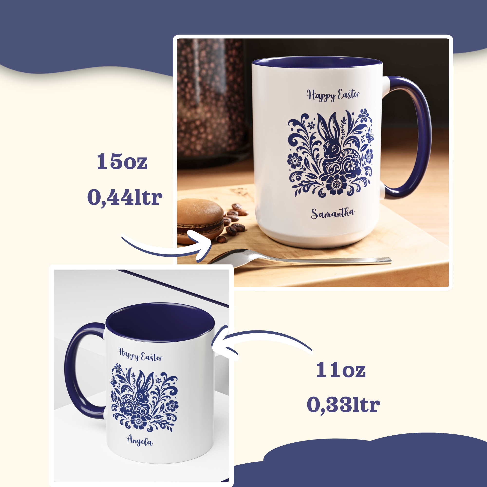 Blue folk bunny Easter accent mug – additional product image