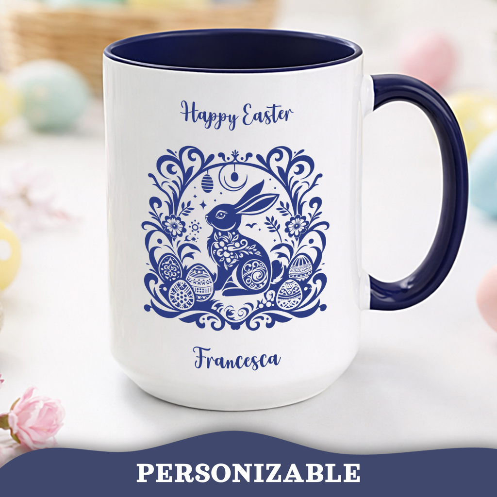 Easter egg bunny accent mug – size and personalisation details