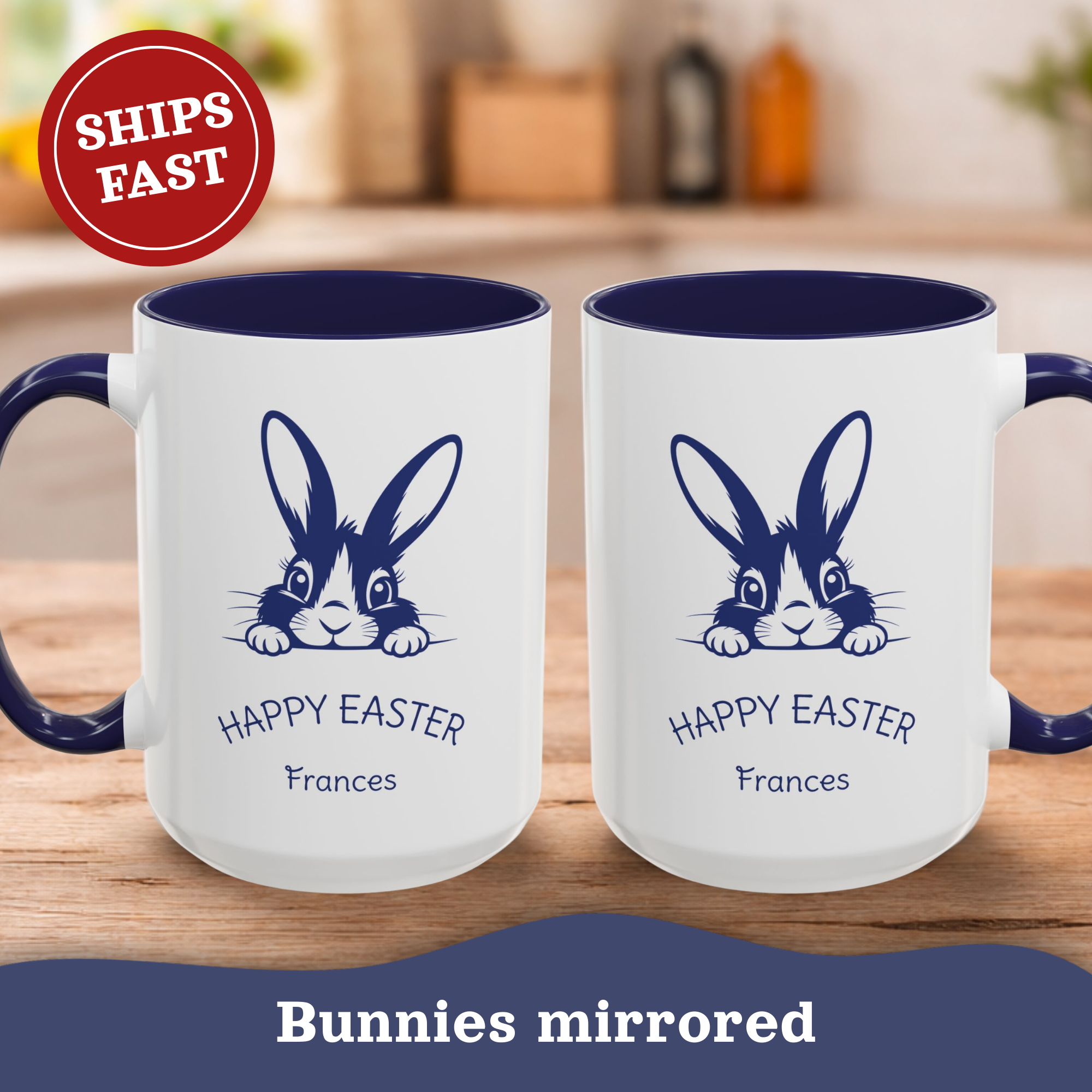 Personalized Peeking Bunny Easter Mug – Cute Navy Accent Cup