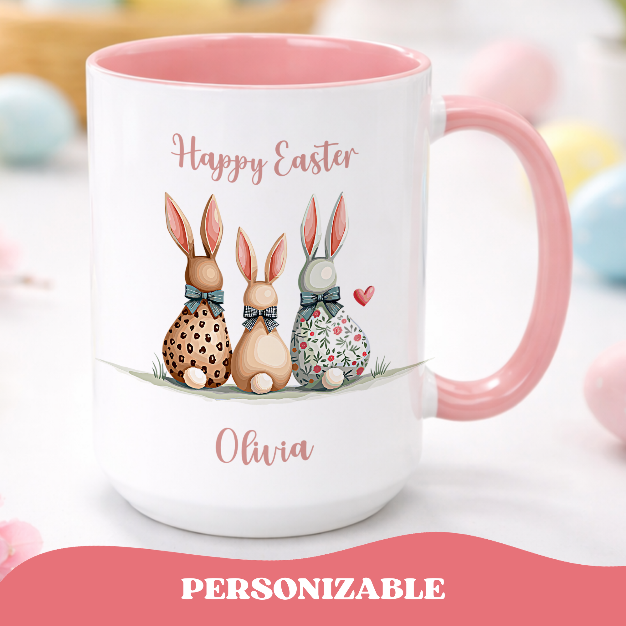 Personalizable Happy Bunnies Easter Mug
