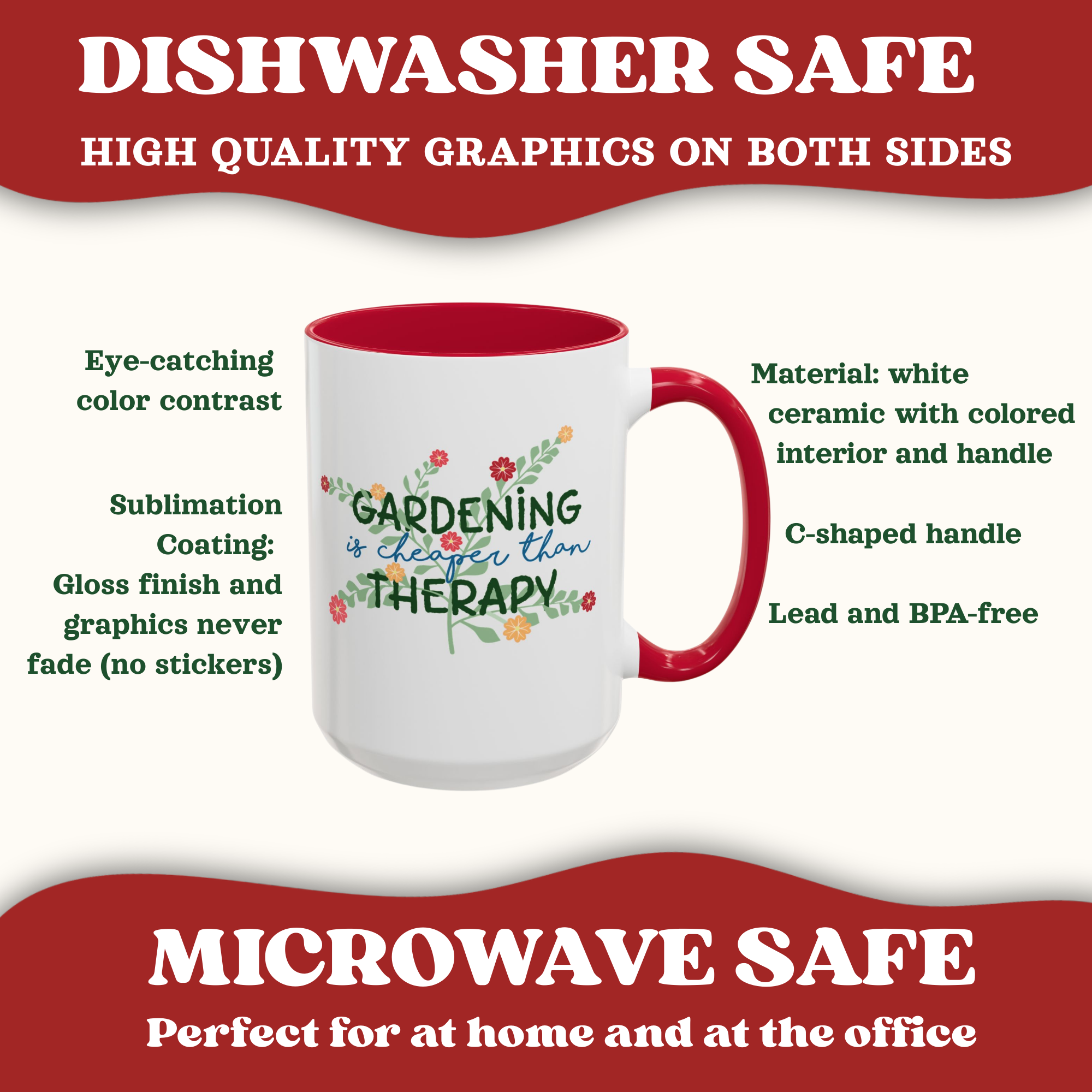 Gardeners Outdoor Mug - Gardening is cheaper than Therapy cup | Accent Coffee Mug