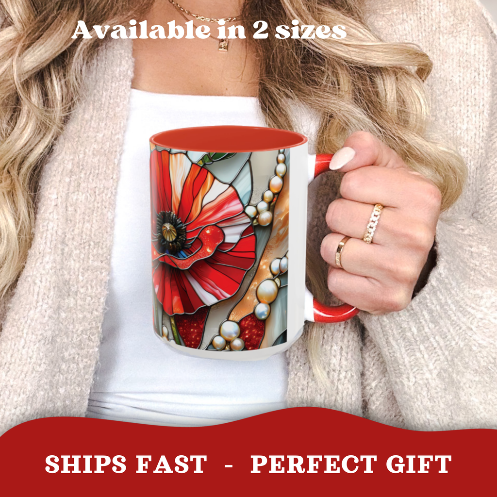 Stained Glass Poppies Mug | Two Tone Mug | Accent Coffee Mug