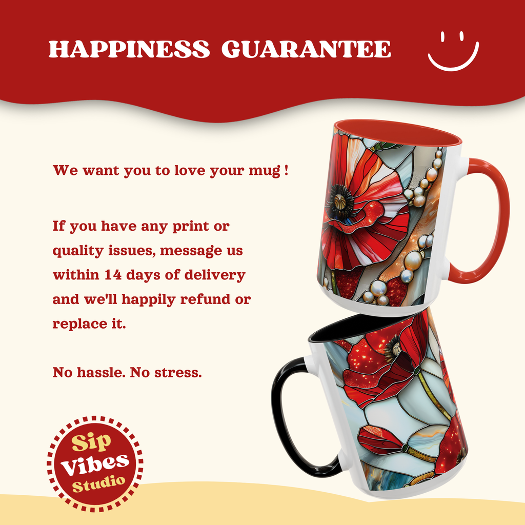 Stained Glass Poppies Mug | Two Tone Mug | Accent Coffee Mug