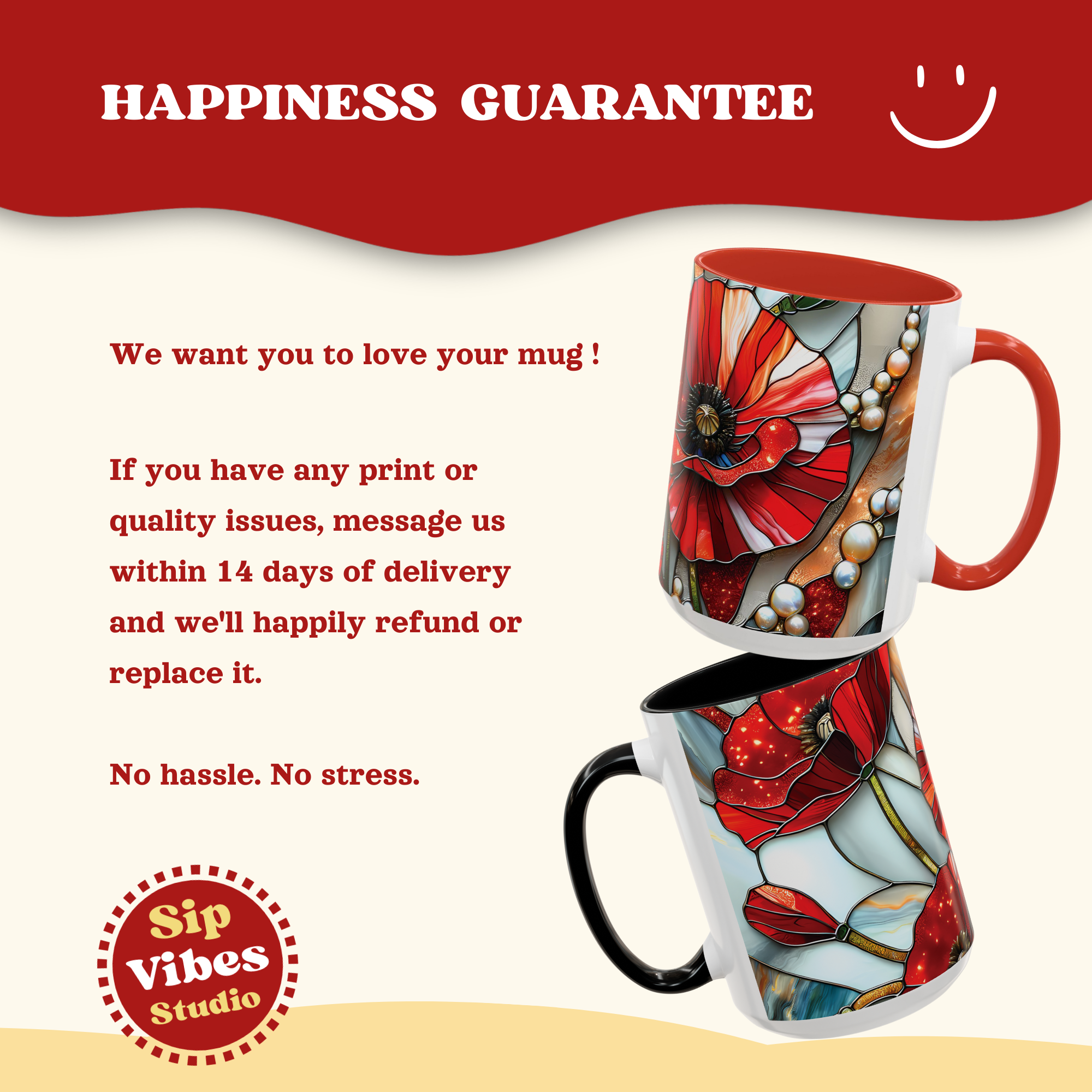 Stained Glass Poppies Mug | Two Tone Mug | Accent Coffee Mug