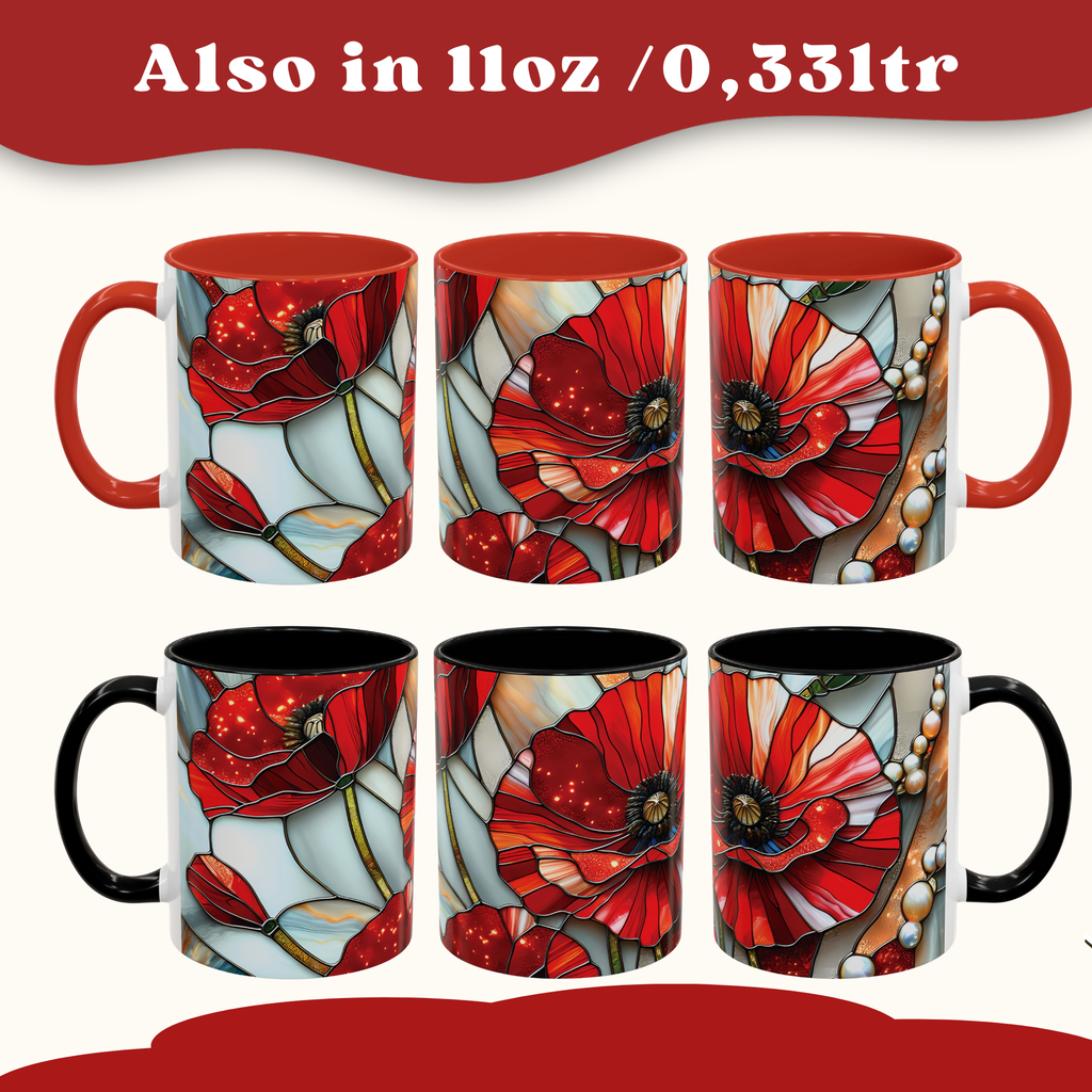 Stained Glass Poppies Mug | Two Tone Mug | Accent Coffee Mug