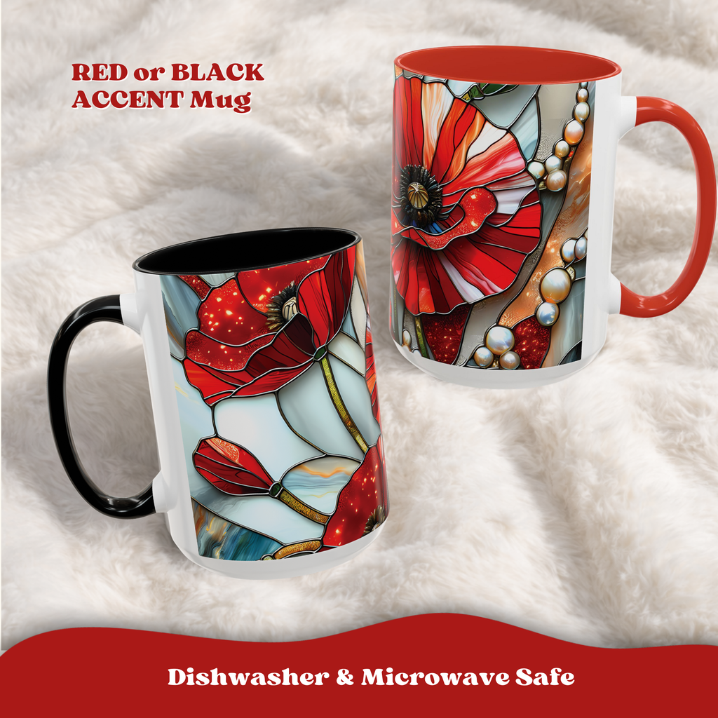Stained Glass Poppies Mug | Two Tone Mug | Accent Coffee Mug