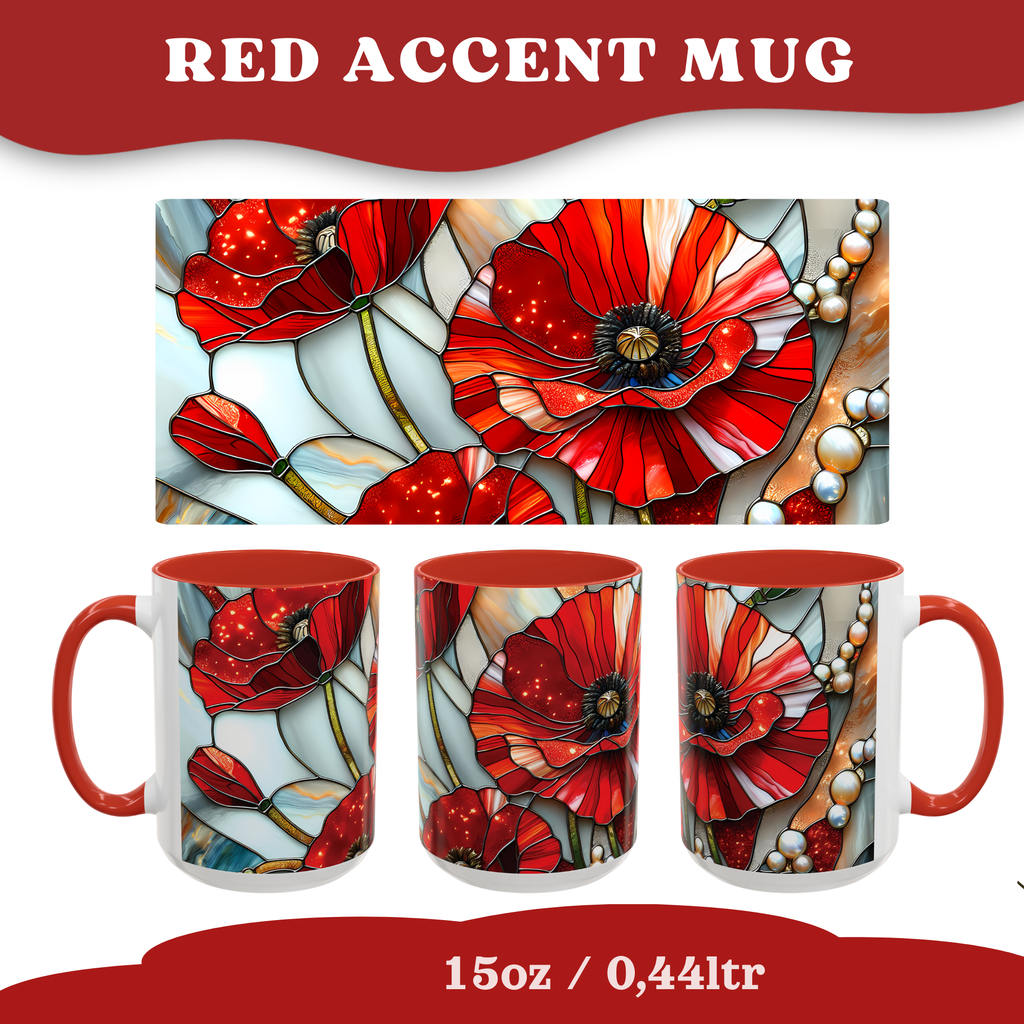 Stained Glass Poppies Mug | Two Tone Mug | Accent Coffee Mug