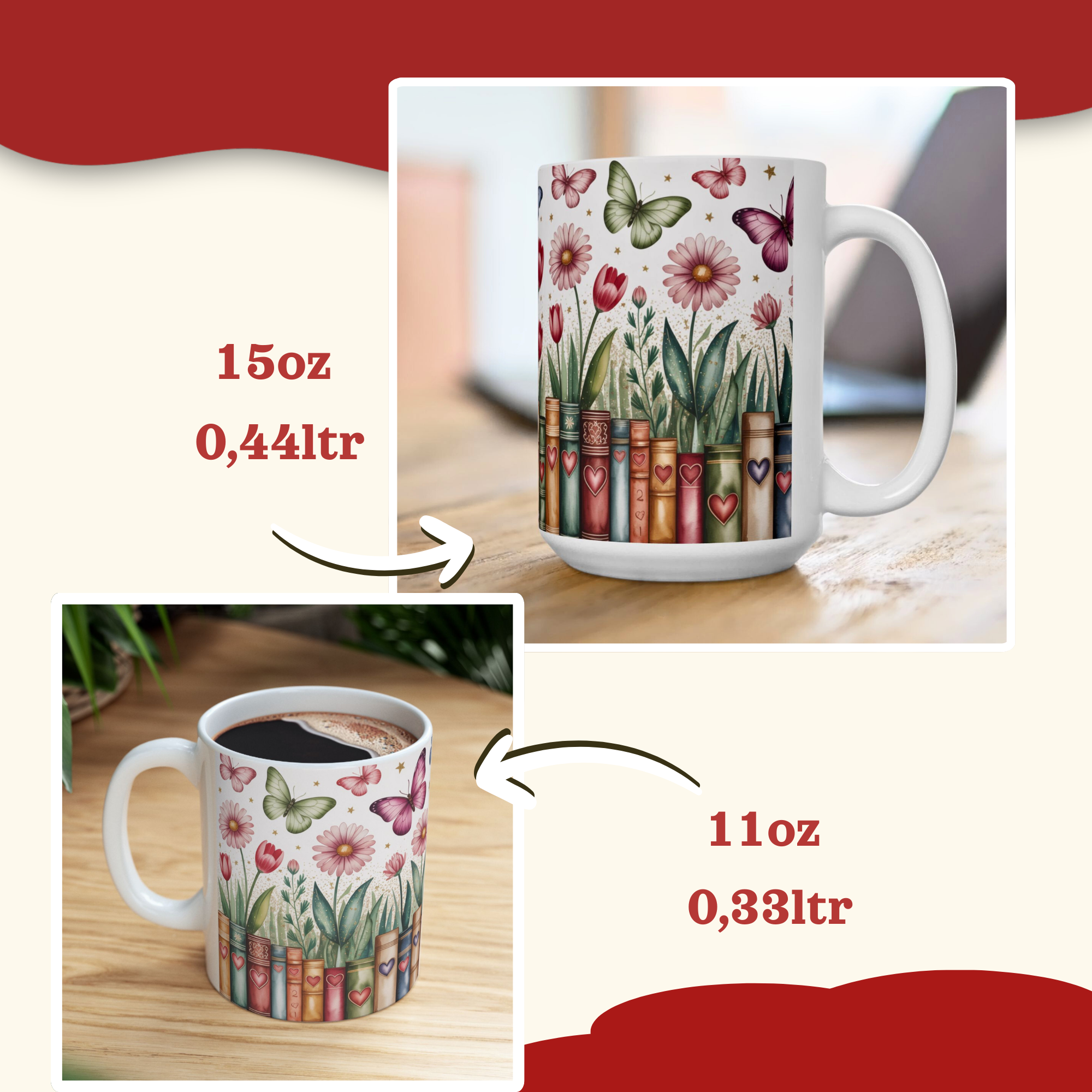 Book Lover Mug, Flower Bookshelf Mug, Bookish Floral Mug, Floral Book Cup, Favorite Bookshelf Coffee Mug