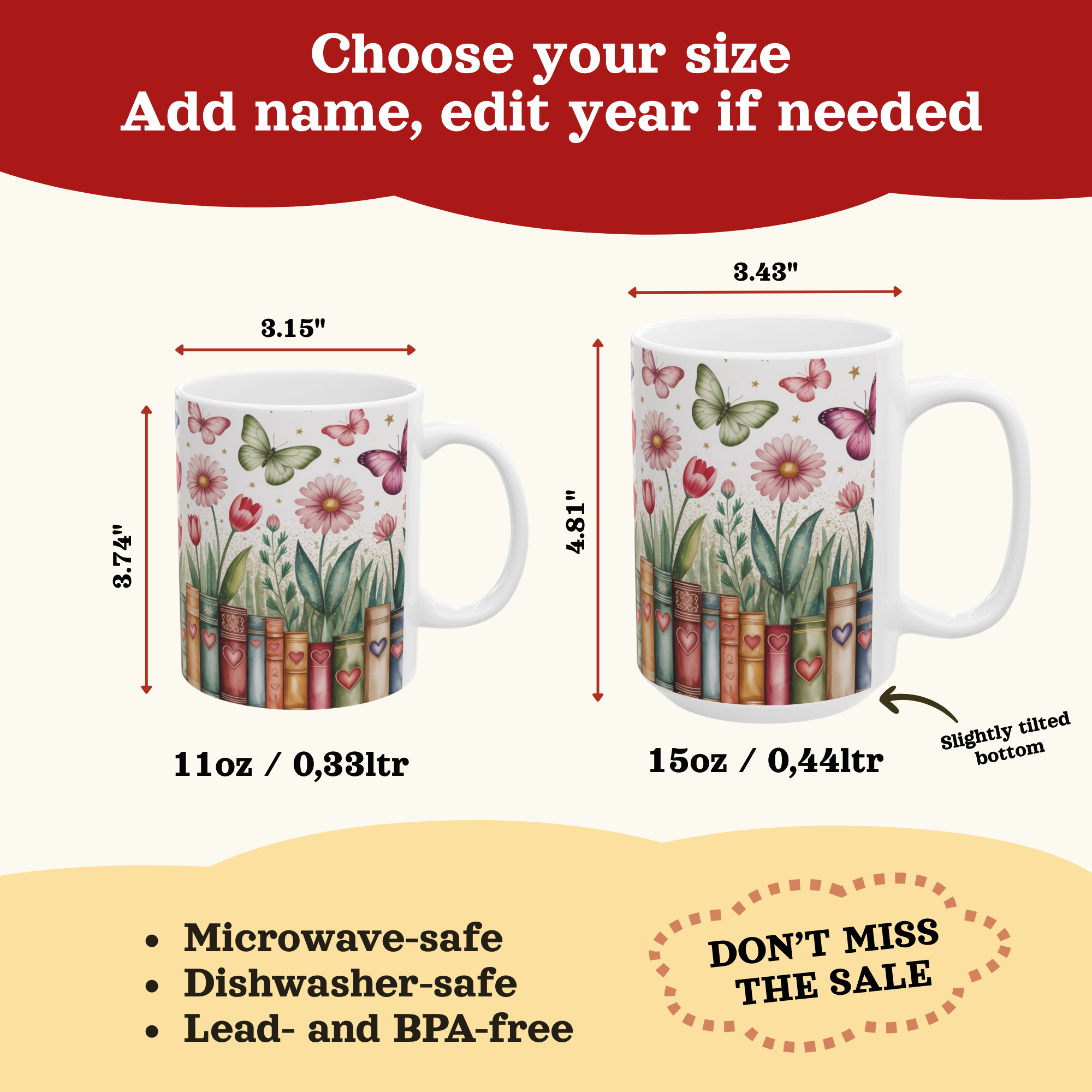 Book Lover Mug, Flower Bookshelf Mug, Bookish Floral Mug, Floral Book Cup, Favorite Bookshelf Coffee Mug