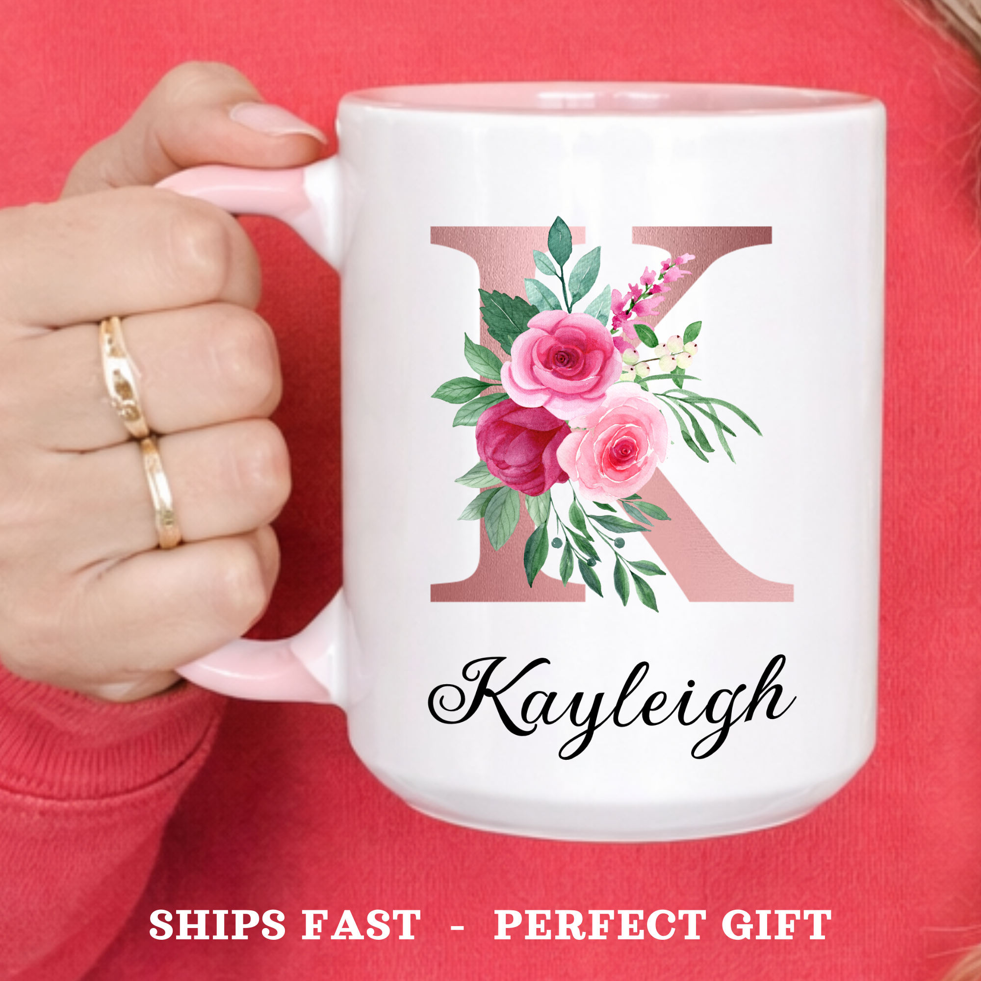 Custom Floral Name Mug, Personalized Initial Mug with Name, Custom Floral Letter Mug, Monogram Letter Mug, Personalized Initial Coffee Mug
