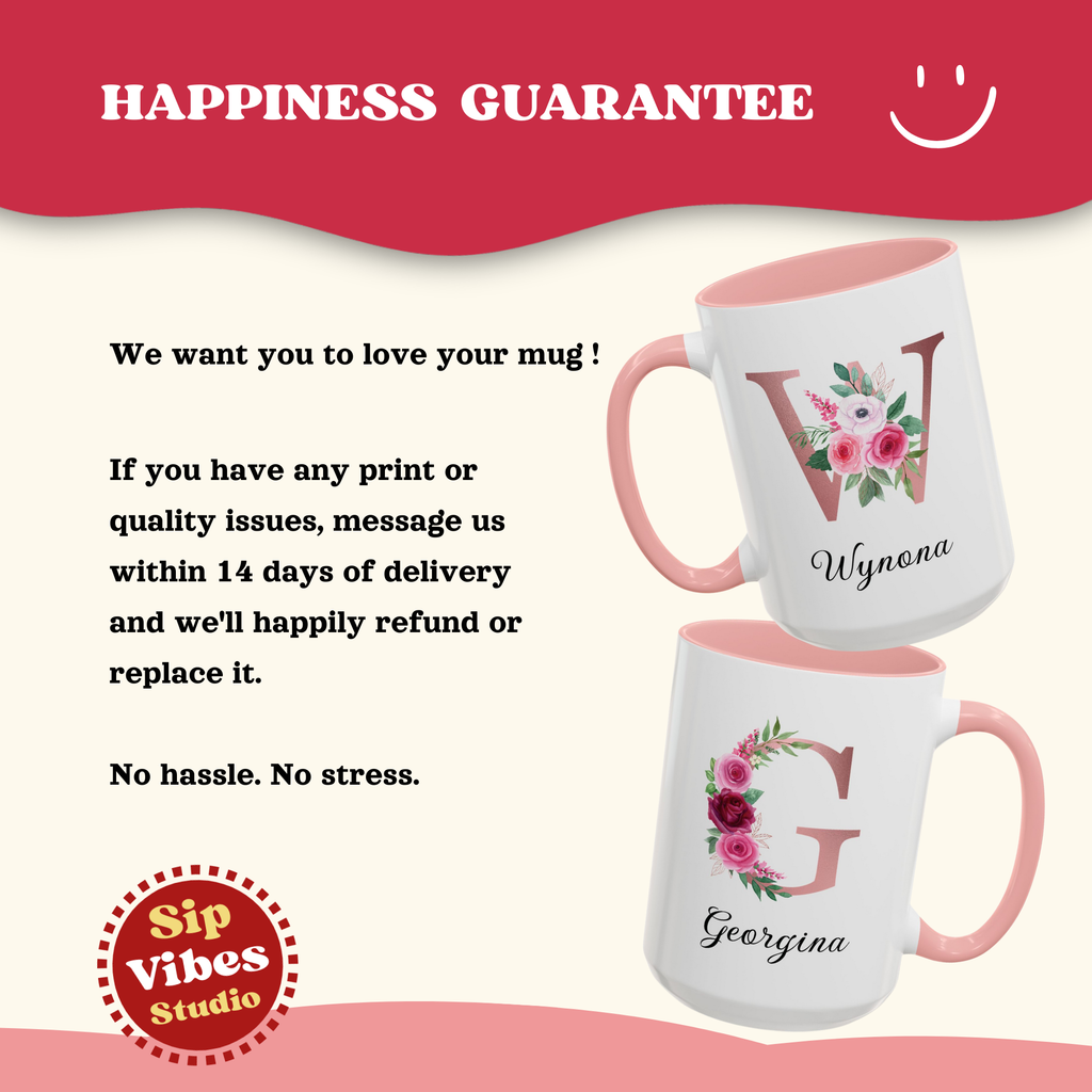 Custom Floral Name Mug, Personalized Initial Mug with Name, Custom Floral Letter Mug, Monogram Letter Mug, Personalized Initial Coffee Mug