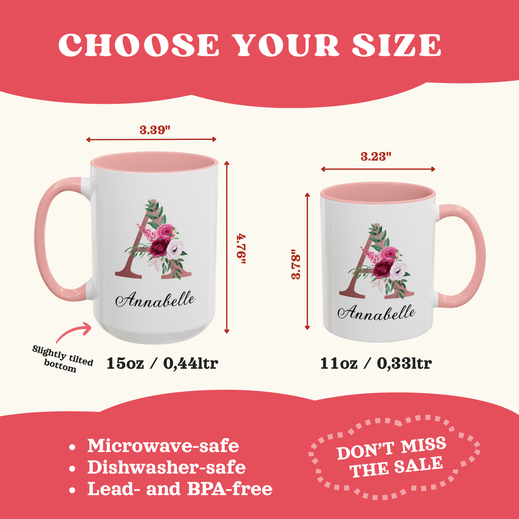 Custom Floral Name Mug, Personalized Initial Mug with Name, Custom Floral Letter Mug, Monogram Letter Mug, Personalized Initial Coffee Mug