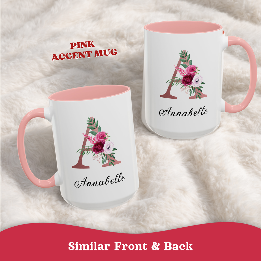 Custom Floral Name Mug, Personalized Initial Mug with Name, Custom Floral Letter Mug, Monogram Letter Mug, Personalized Initial Coffee Mug