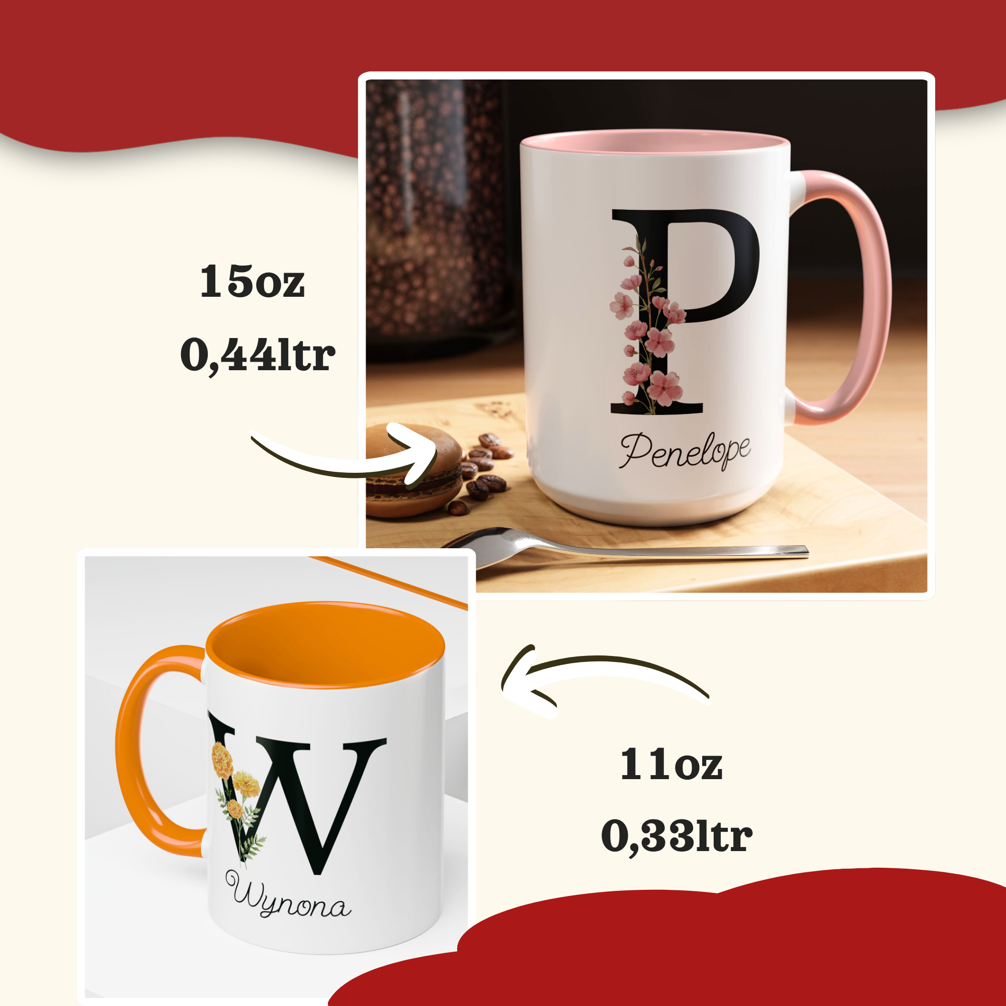 Personalized Birth Flower Coffee Mug, Custom Birthflower Cup, Capital Letter Monogram Mug, Initial Name | 11-15oz