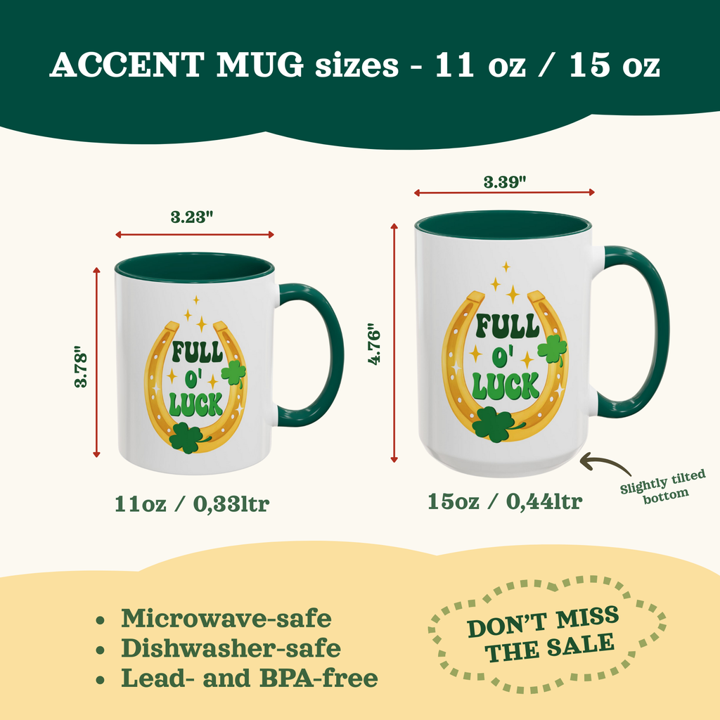 St Patricks Day Mug FULL of LUCK Irish cup green handle | Accent Coffee Mug