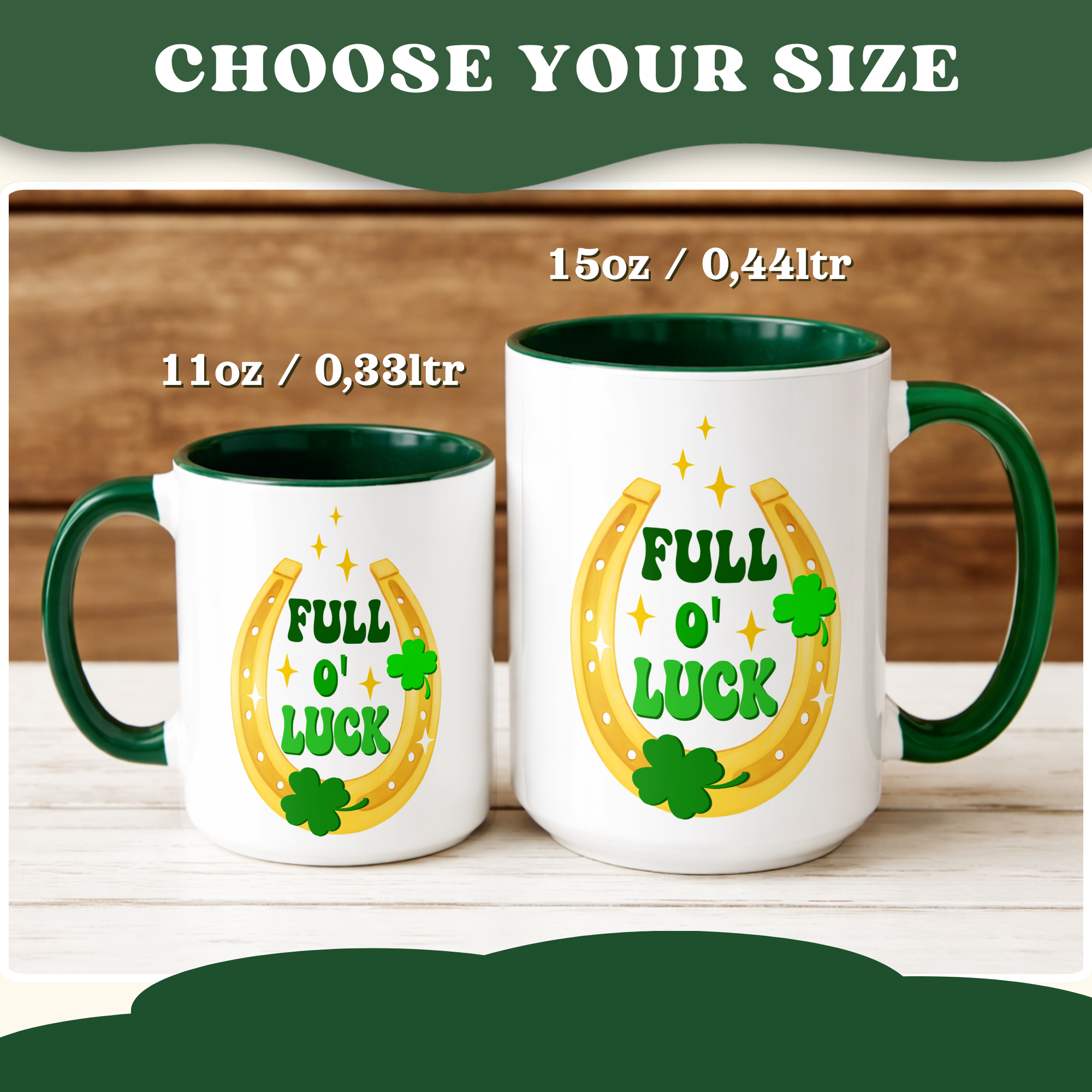 St Patricks Day Mug FULL of LUCK Irish cup green handle | Accent Coffee Mug
