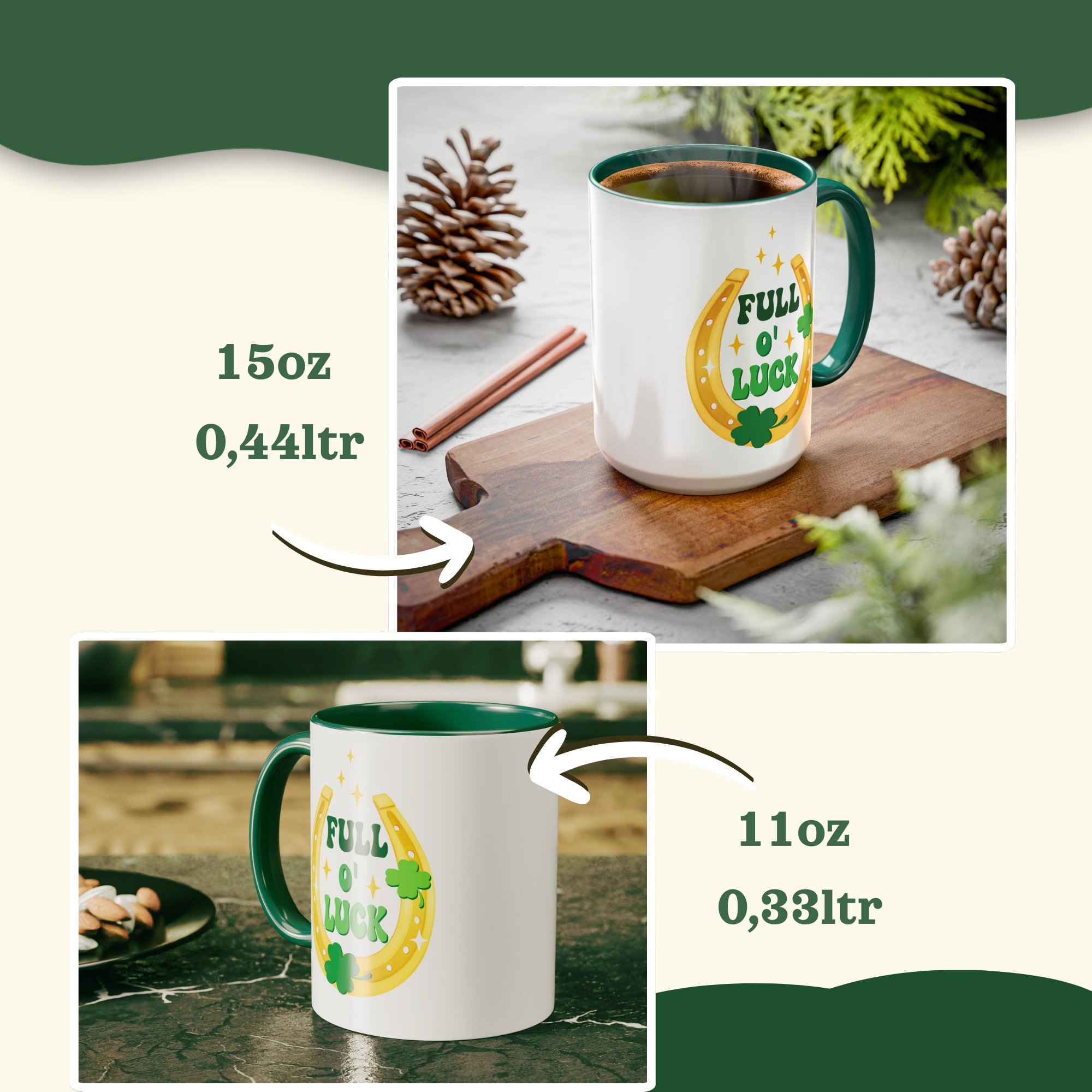 St Patricks Day Mug FULL of LUCK Irish cup green handle | Accent Coffee Mug