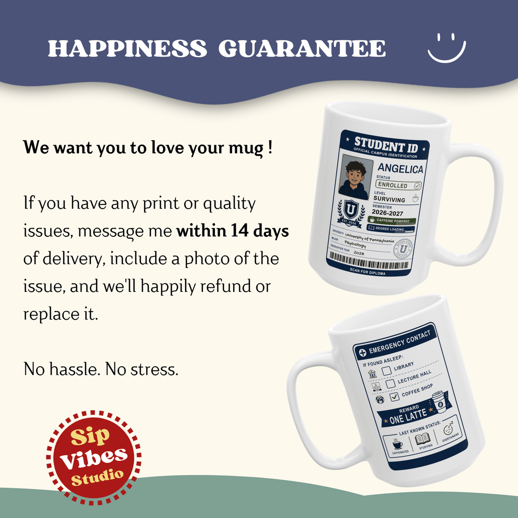 Personalized Back to School Mug, Student ID Mug, College Coffee Cup,
