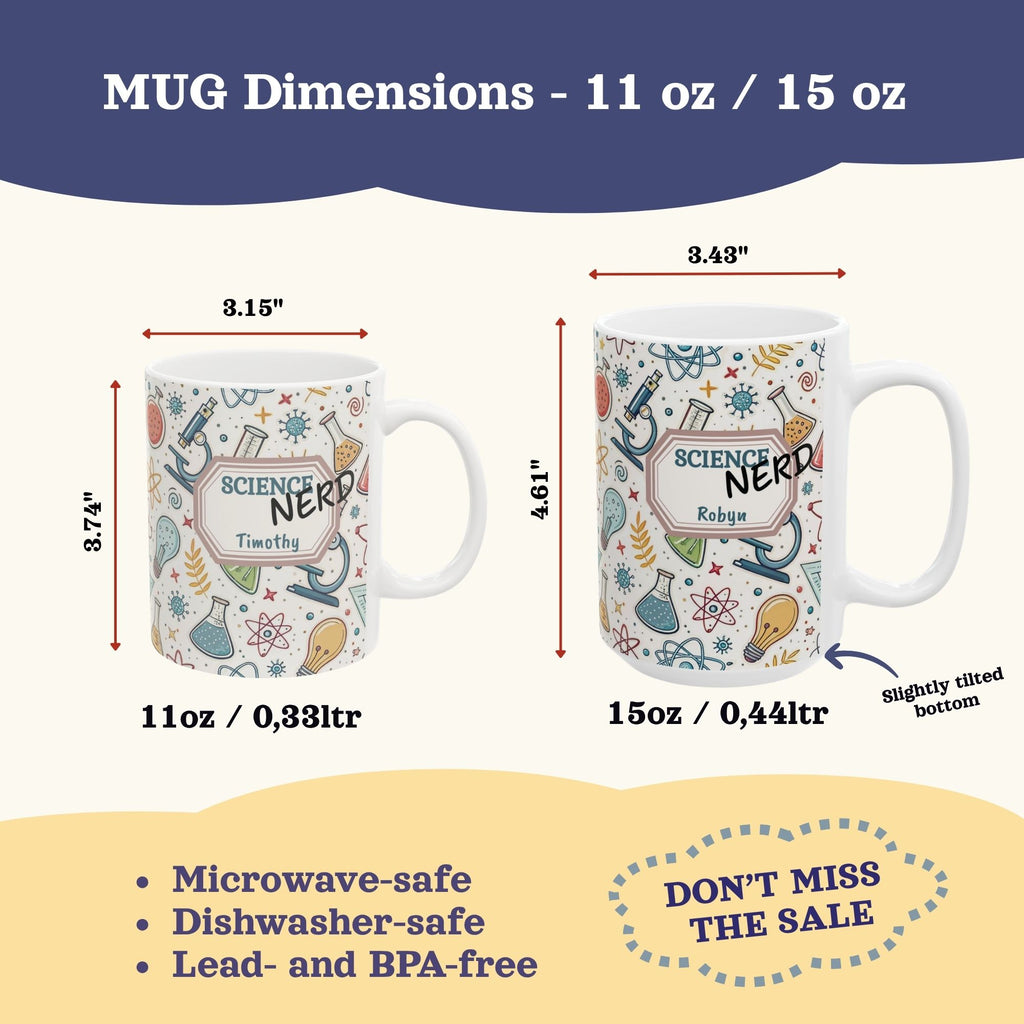 Personalized Science Nerd Mug, Chemistry Physics Laboratory Icons Ceramic Mug