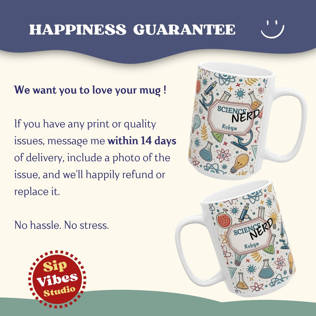 Personalized Science Nerd Mug, Chemistry Physics Laboratory Icons Ceramic Mug