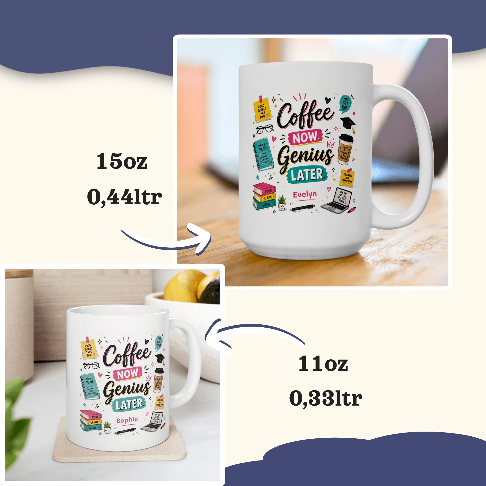 Personalized Back to School College Mug, Custom Name Mug, Personalizable Student Coffee Cup,